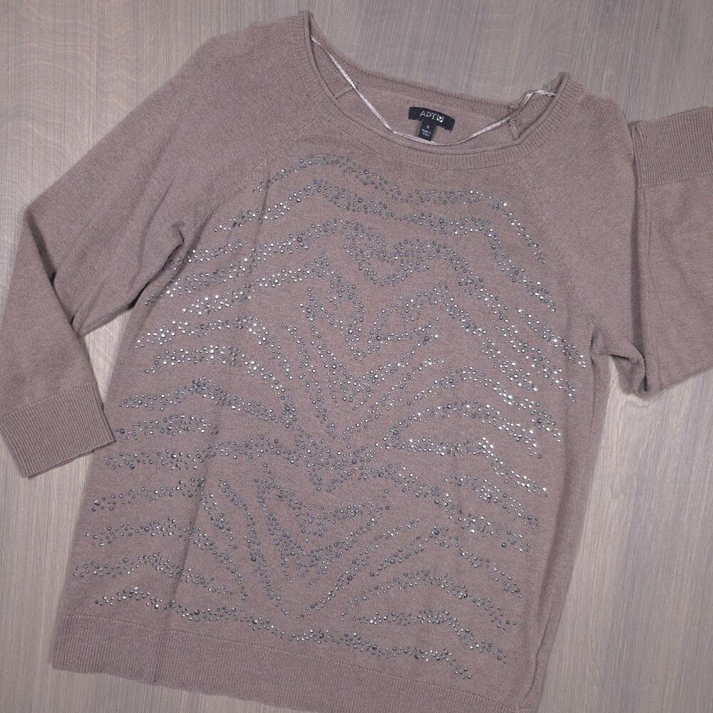 Apt. 9 Rhinestone Zebra Sweater Light Brown Small